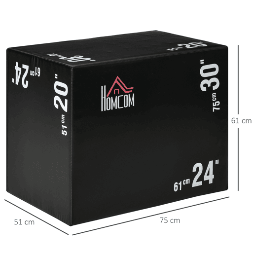 HOMCOM Caixa Pliometria com Fecho de Correr Caixa de Salto com 3 Diferentes Alturas Carga Máxima 120 kg para Casa Escritório Ginásio 75x51x61 cm Preto