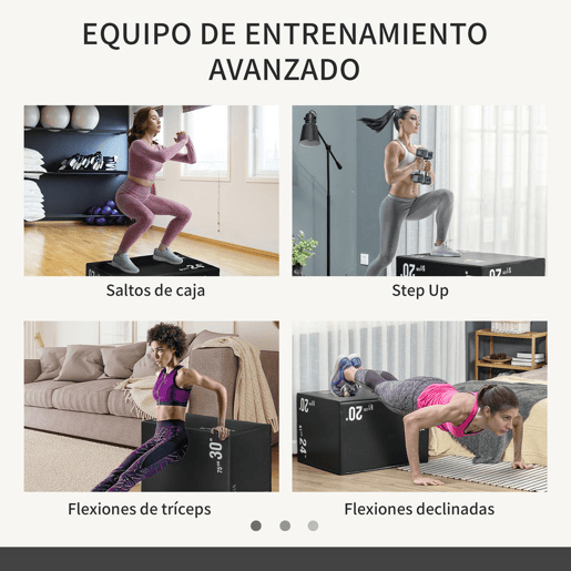 HOMCOM Caixa Pliometria com Fecho de Correr Caixa de Salto com 3 Diferentes Alturas Carga Máxima 120 kg para Casa Escritório Ginásio 75x51x61 cm Preto