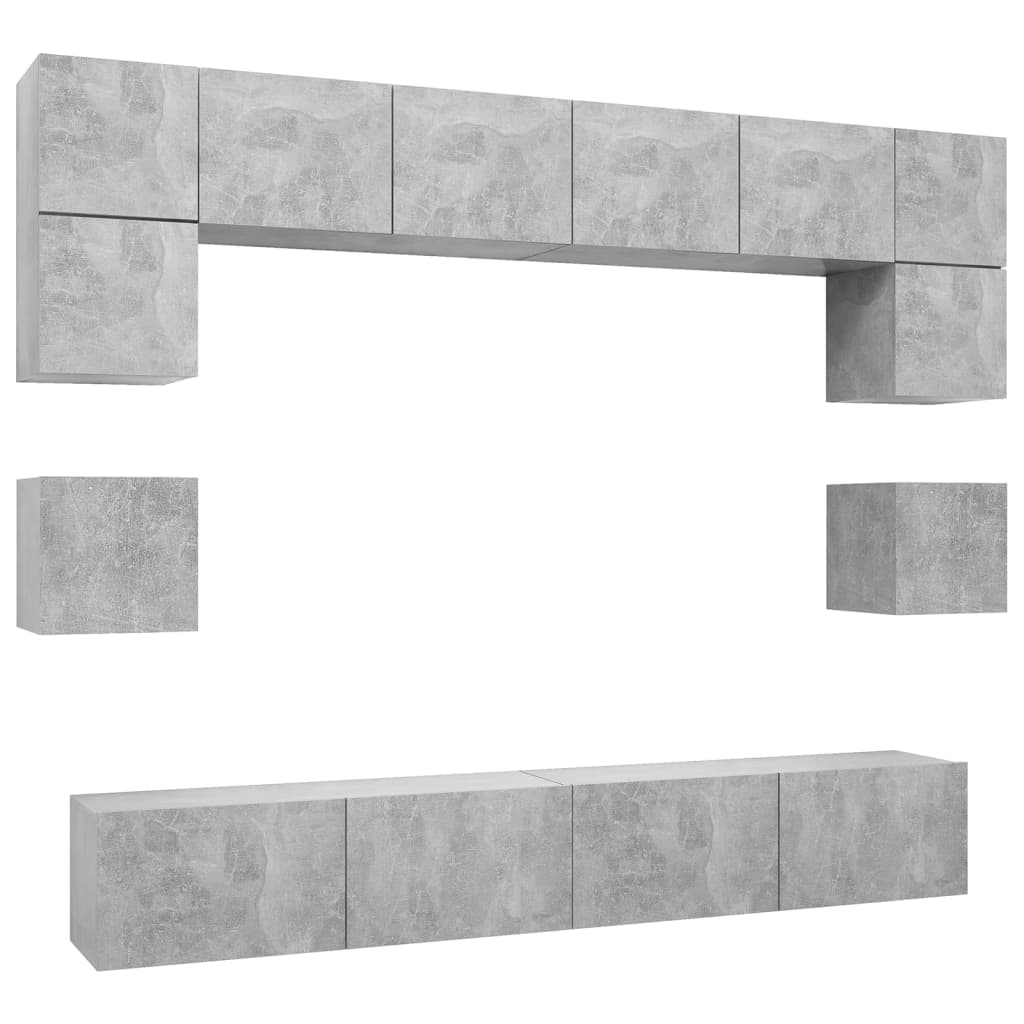 juego de mueble para tv de 8 piezas aglomerado gris hormigon