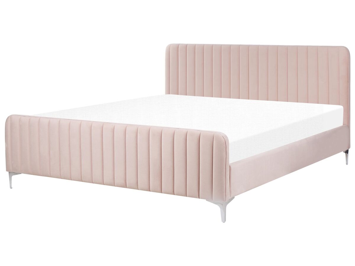 Beliani Cama Terciopelo LUNAN 186x215 Rosa Talco
