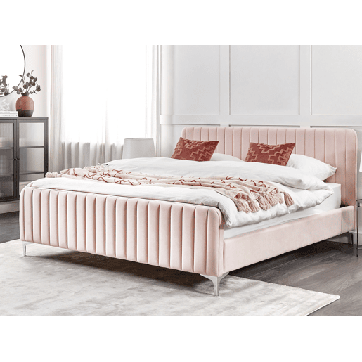 Cama Veludo LUNAN 180 x 200 cm Rosa pastel