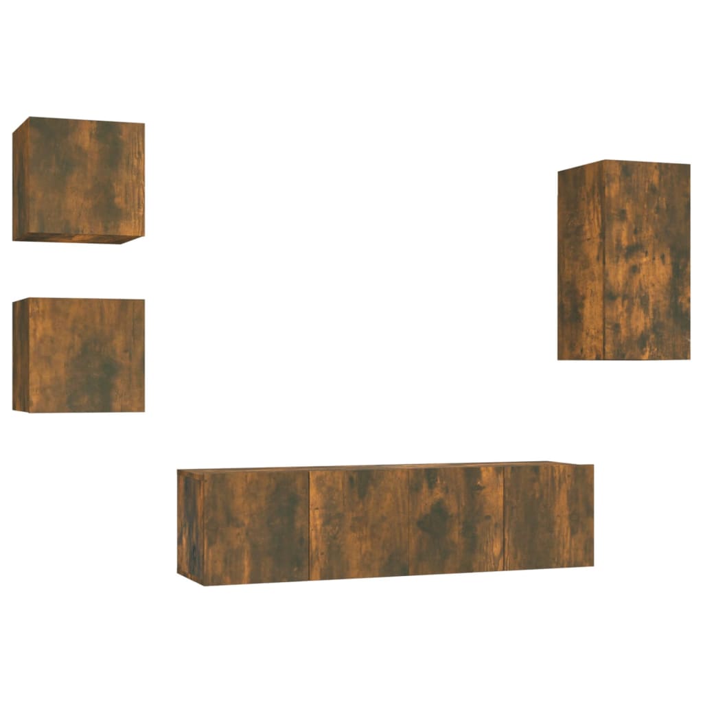 set de muebles de tv 5 piezas madera contrachapada roble ahumado