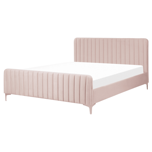Cama Veludo LUNAN 160 x 200 cm Rosa pastel