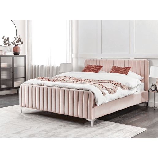 Cama Veludo LUNAN 160 x 200 cm Rosa pastel