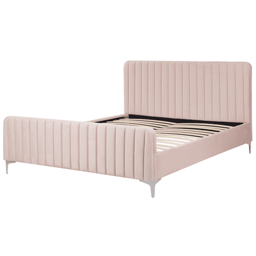 Cama Veludo LUNAN 160 x 200 cm Rosa pastel