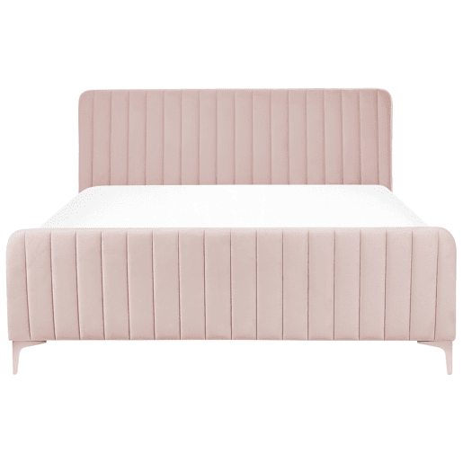 Cama Veludo LUNAN 160 x 200 cm Rosa pastel