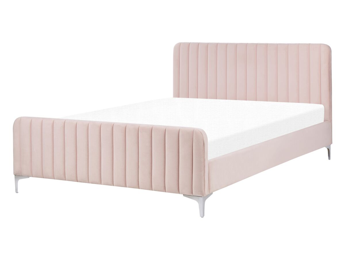Beliani Cama Terciopelo LUNAN 146x215 Rosa Talco