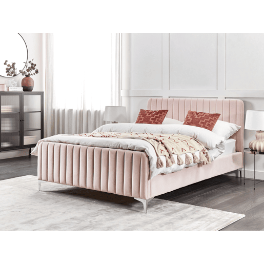 Cama Veludo LUNAN 140 x 200 cm Rosa pastel