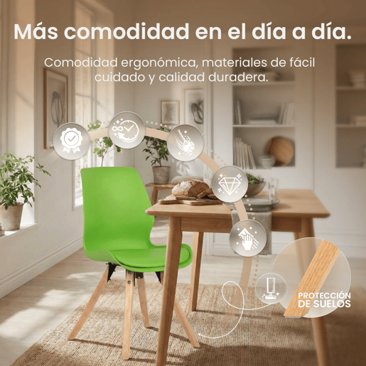 Silla de comedor Luna Plástico Verde 58X49X87.5 cm