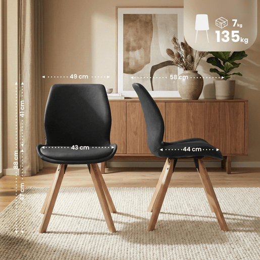 Silla de comedor Luna Simil cuero Negro 58X49X87.5 cm