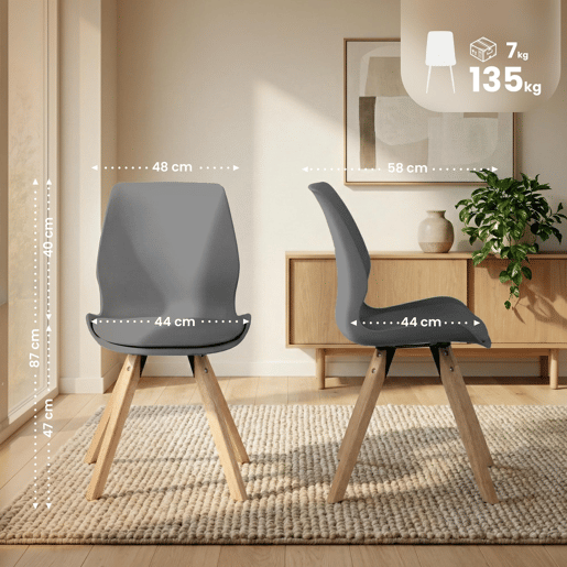 Set de 2 sillas de comedor Luna Plástico Gris 58X48X87 cm