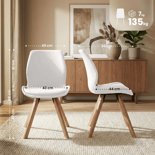 Set de 4 sillas Luna Simil cuero Blanco 58X49X87.5 cm