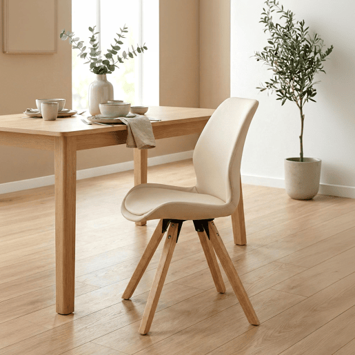 Silla de comedor Luna Simil cuero Crema 58X49X87.5 cm Silla de comedor Luna Simil cuero Crema 58X49X87.5 cm