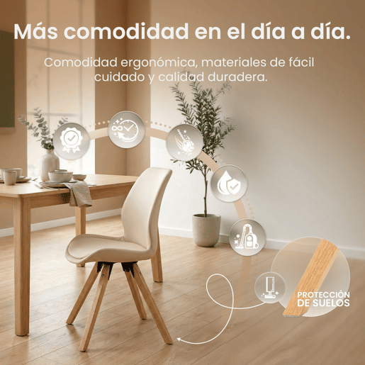 Silla de comedor Luna Simil cuero Crema 58X49X87.5 cm Silla de comedor Luna Simil cuero Crema 58X49X87.5 cm