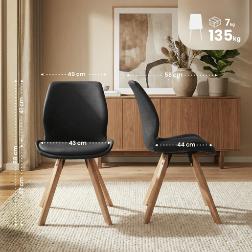 Set de 2 sillas de comedor Luna Simil cuero Negro 58X49X87.5 cm