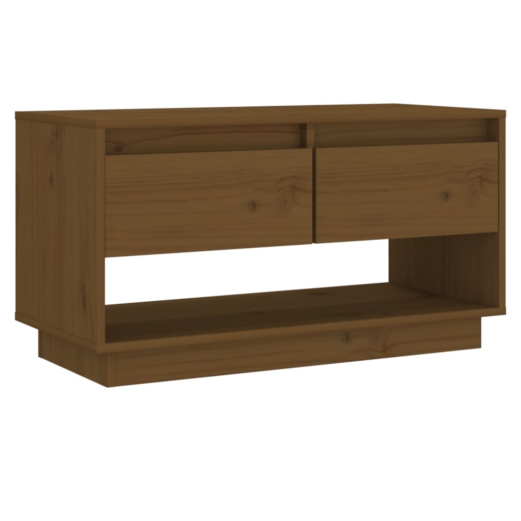 mueble de tv madera maciza de pino marron miel 74x34x40 cm