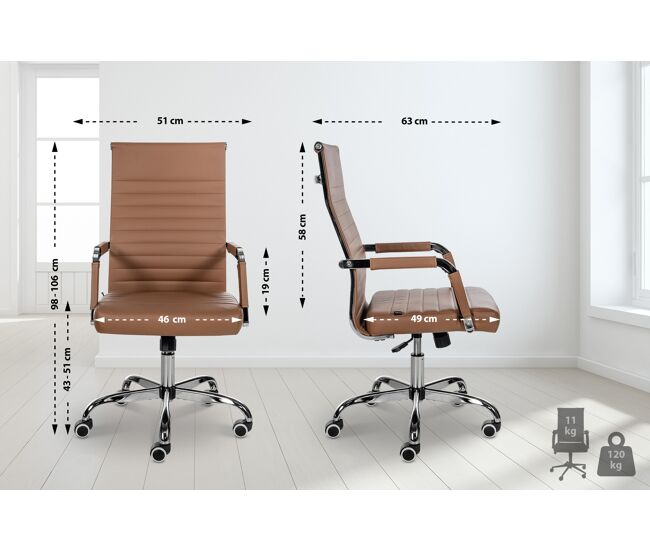 Silla de oficina amadora en cuero pu o tela 51x63x98 cm