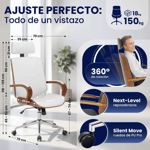 Silla de oficina Dayton Simil cuero Nogalblanco 70X70X118 cm