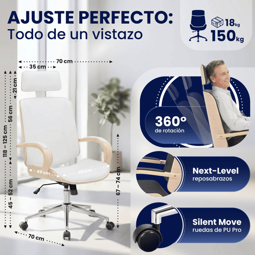 Silla de oficina Dayton Simil cuero Naturalblanco 70X70X118 cm