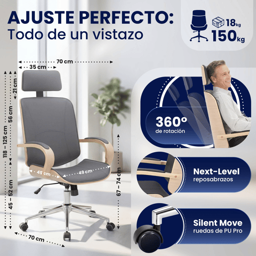 Silla de oficina Dayton Simil cuero Naturalgris 70X70X118 cm