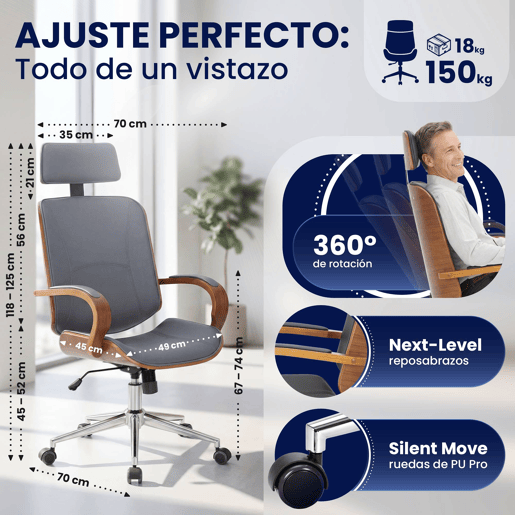 Silla de oficina Dayton Simil cuero Nogalgris 70X70X118 cm