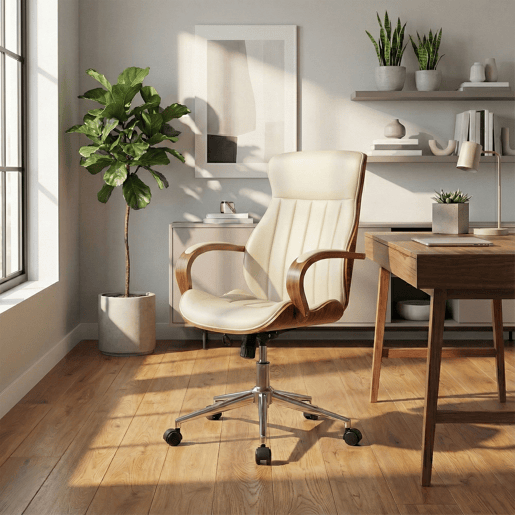 Silla De Oficina Melilla Simil cuero Nogalcrema 68X63X100 cm