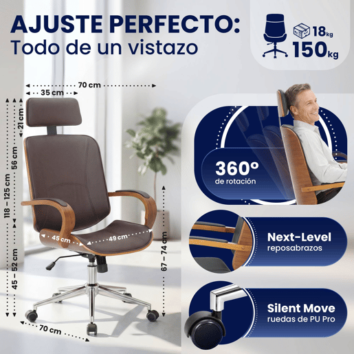 Silla de oficina Dayton Simil cuero Nogalmarrón 70X70X118 cm