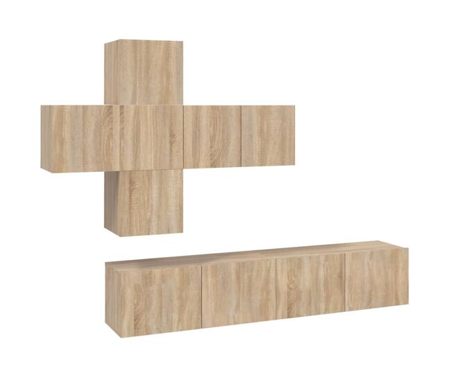 Juego de mueble tv 7 piezas madera contrachapada roble sonoma