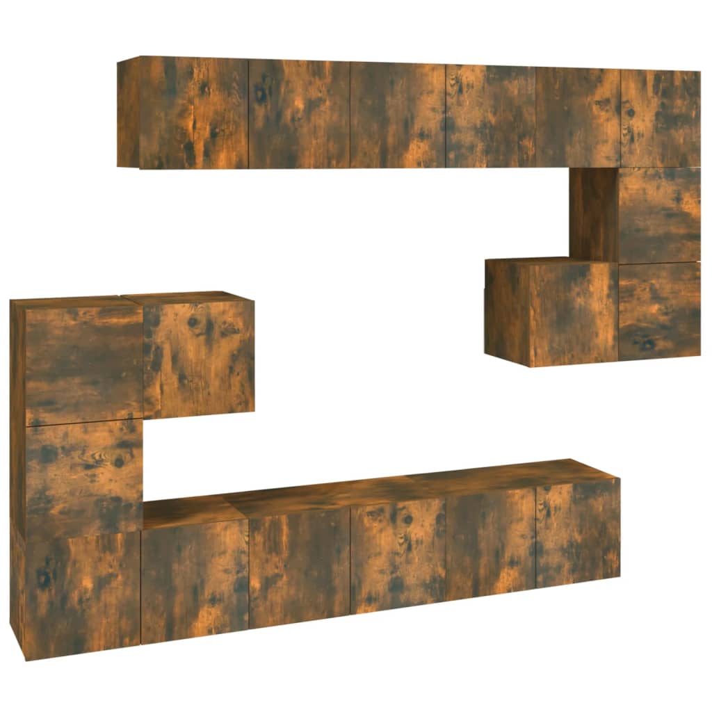 set de muebles de tv 10 piezas madera contrachapada roble ahumado