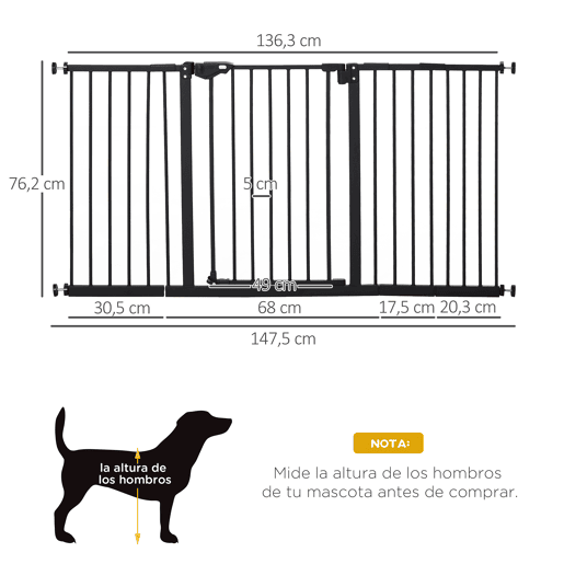 PawHut Barreira de Segurança Extensível para Portas e Escadas Barreira de Segurança Cães com Fechamento Automático e Sistema de Duplo Bloqueio Metal 74-147,5x76,2 cm Preto PawHut Barreira de Segurança Extensível para Portas e Escadas Barreira de Segurança Cães com Fechamento Automático e Sistema de Duplo Bloqueio Metal 74-147,5x76,2 cm Preto