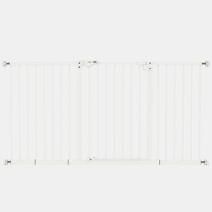 PawHut Barreira de Segurança Extensível para Portas e Escadas Barreira de Segurança Cães com Fechamento Automático e Sistema de Duplo Bloqueio Metal 74-147,5x76,2 cm Branco