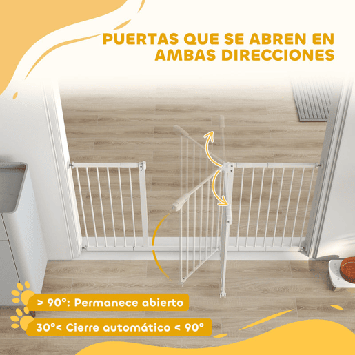 PawHut Barreira de Segurança Extensível para Portas e Escadas Barreira de Segurança Cães com Fechamento Automático e Sistema de Duplo Bloqueio Metal 74-147,5x76,2 cm Branco