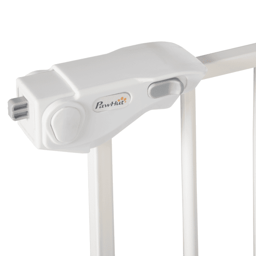 PawHut Barreira de Segurança Extensível para Portas e Escadas Barreira de Segurança Cães com Fechamento Automático e Sistema de Duplo Bloqueio Metal 74-147,5x76,2 cm Branco