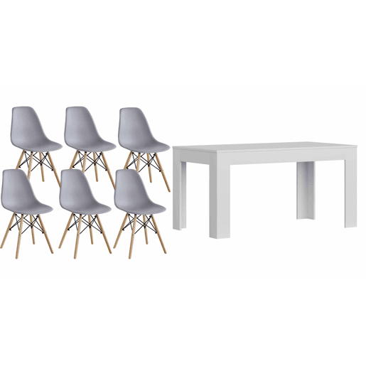 Mesa de jantar ou cozinha branca + 6 cadeiras cinza estilo nĂ³rdico Mesa de jantar ou cozinha branca + 6 cadeiras cinza estilo nĂ³rdico