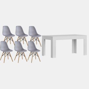 Mesa de jantar ou cozinha branca + 6 cadeiras cinza estilo nórdico