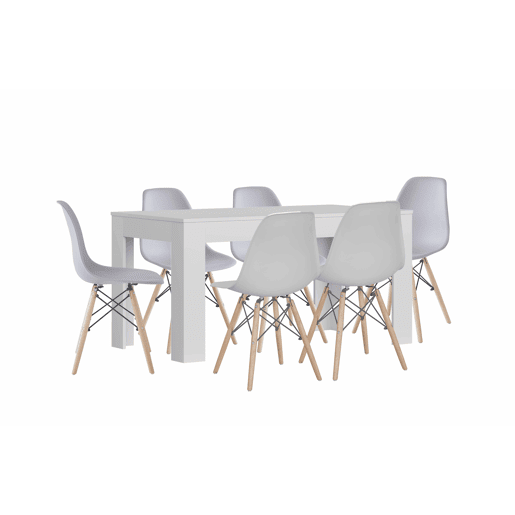 Mesa de jantar ou cozinha branca + 6 cadeiras cinza estilo nĂ³rdico Mesa de jantar ou cozinha branca + 6 cadeiras cinza estilo nĂ³rdico