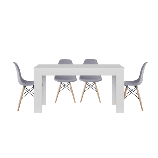 Mesa de jantar ou cozinha branca + 4 cadeiras cinza estilo nórdico