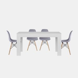 Mesa de jantar ou cozinha branca + 4 cadeiras cinza estilo nórdico