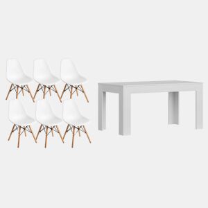 Mesa de jantar ou cozinha branca + 6 cadeiras brancas estilo nórdico