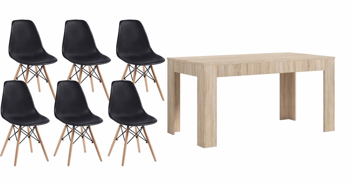 Mesa Extensible de Comedor o Cocina + 6 Sillas Estilo Nordico 178x80