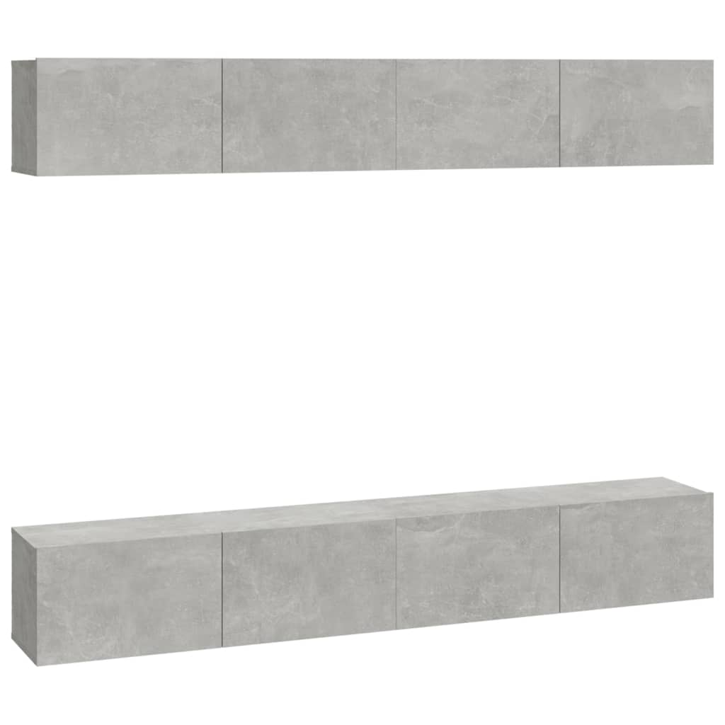 Muebles de tv 4 piezas gris hormigón 100x30x30 cm