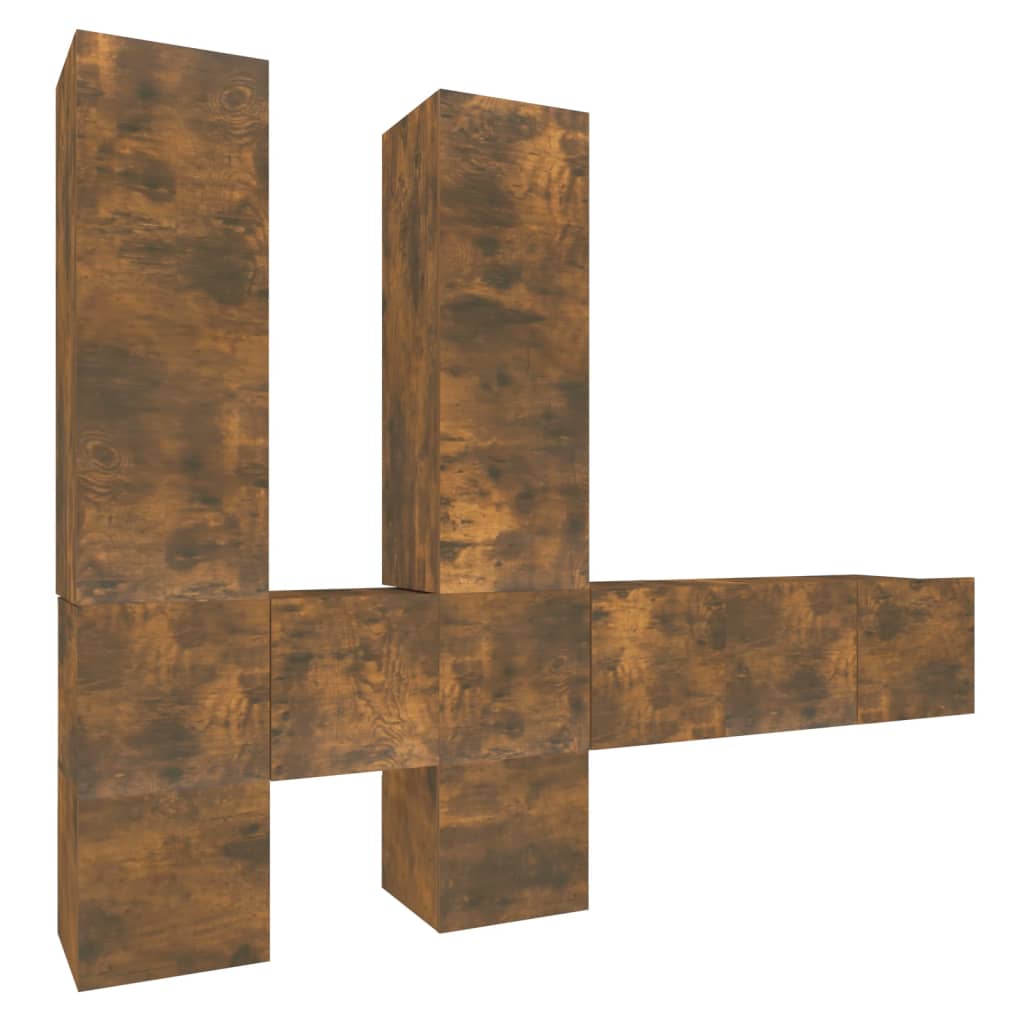 Set de muebles de tv 7 piezas madera contrachapada roble ahumado