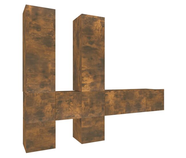 Set de muebles de tv 7 piezas madera contrachapada roble ahumado