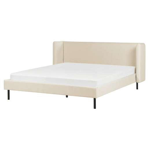 Cama Veludo ARETTE 160 x 200 cm Creme claro