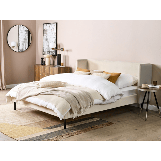 Cama Veludo ARETTE 160 x 200 cm Creme claro