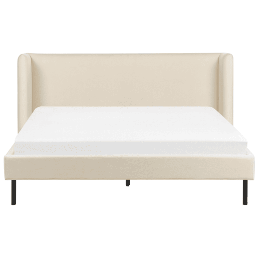 Cama Veludo ARETTE 160 x 200 cm Creme claro