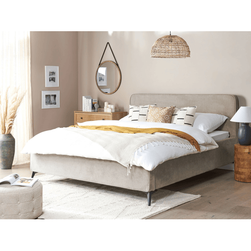 Cama Tecido VALOGNES 180 x 200 cm Cinzento claro