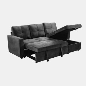 Sofá Cama C Baú e Chaise Longue PAU 215x135CM 3 Lugares Veludo Preto
