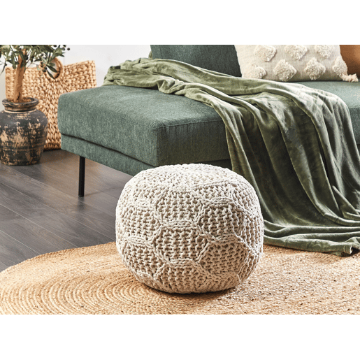 Pufe Macramé TRIMAN Algodão Creme claro 50 cm 50 cm 35 cm