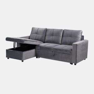 Sofá Cama C Baú e Chaise Longue PAU 215x135CM 3 Lugares Veludo Cinzento